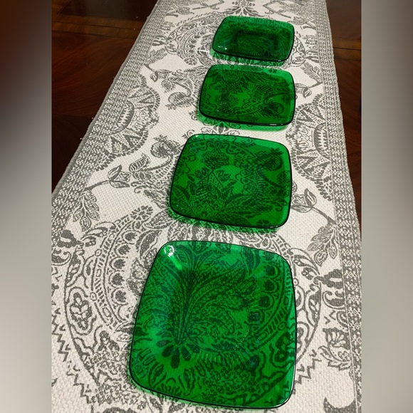 Anchor, hocking, green, depression, and glass, rare. Set of four salad plates. - Picture 2 of 5